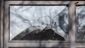 Розбите вікно внаслідок обстрілів військ РФ у Херсоні