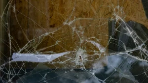 Розбите вікно внаслідок обстрілів російськими військами Херсона