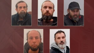 Викрадені жителі Херсонщини, яких російські силовики незаконно звинувачують у ліквідації колаборанта Леонтьєва. Згори: Олег Андрущак, Павло Бородін, Вʼячеслав Воронко. Знизу: Михайло Шпаковський і Микола Коломиєць. Фото: окупаційні медіа, 2026. ЦЖР