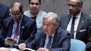 Генеральний секретар Організації Об'єднаних Націй Антоніу Гутерріш виступає під час засідання Ради Безпеки в штаб-квартирі Організації Об'єднаних Націй у вівторок, 26 травня 2026 року. (Фото AP/Сет Веніг)
