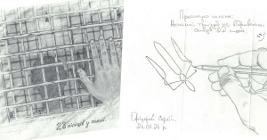 Малюнки Сергія Офіцерова, якого російські військові викрали під час окупації Херсона у 2022 році. Джерело: Олександра Поліванова / Facebook