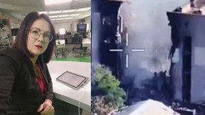 Тетяна Висоцька та зруйнований під'їзд у багатоповерхівці в Дніпровському районі Херсона
