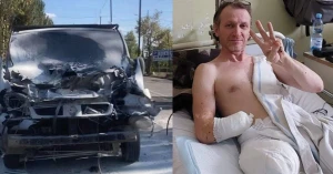 Атакована автівка херсонського музиканта, волонтера і партизана з часів окупації Бориса Гойни. Фото: Оксана Смєшко / Facebook