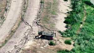 В'їзд в окупованій Олешки. Фото: 34-та окрема бригада морської піхоти "Борисфен"