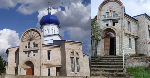 Храм Покрови Пресвятої Богородиці в мікрорайоні Корабел (Острів) у Херсоні. Світлина ДО/ПІСЛЯ російської агресії. Фото: Никодим