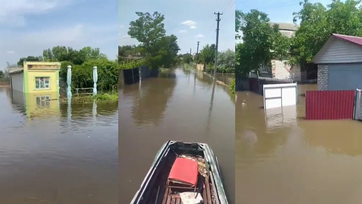 Затоплені вулиці села Старої Збур'ївки після підриву окупантами Каховської ГЕС