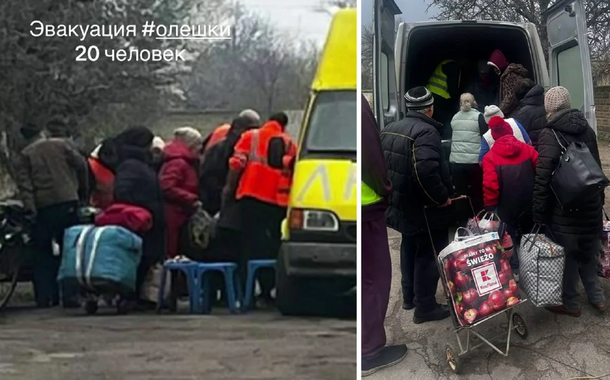 Кадри евакуації людей з Олешок із відео волонтерки Ксенії Архіпової