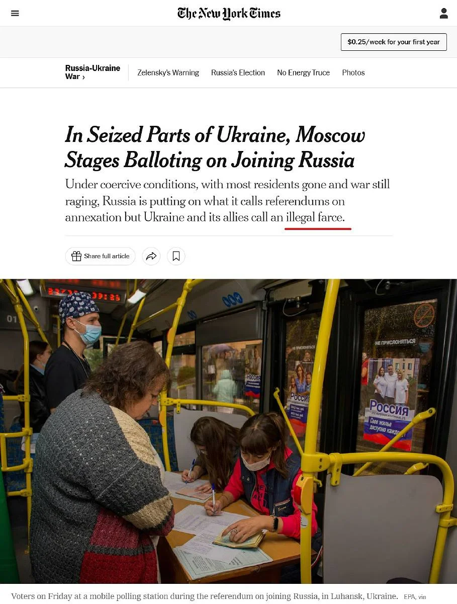 Стаття про псевдореферендум «The New York Times»