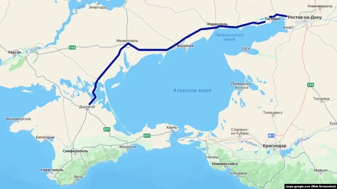 Схема сухопутного коридору до окупованого Криму з Росії – від Джанкоя до Ростова-на-Дону