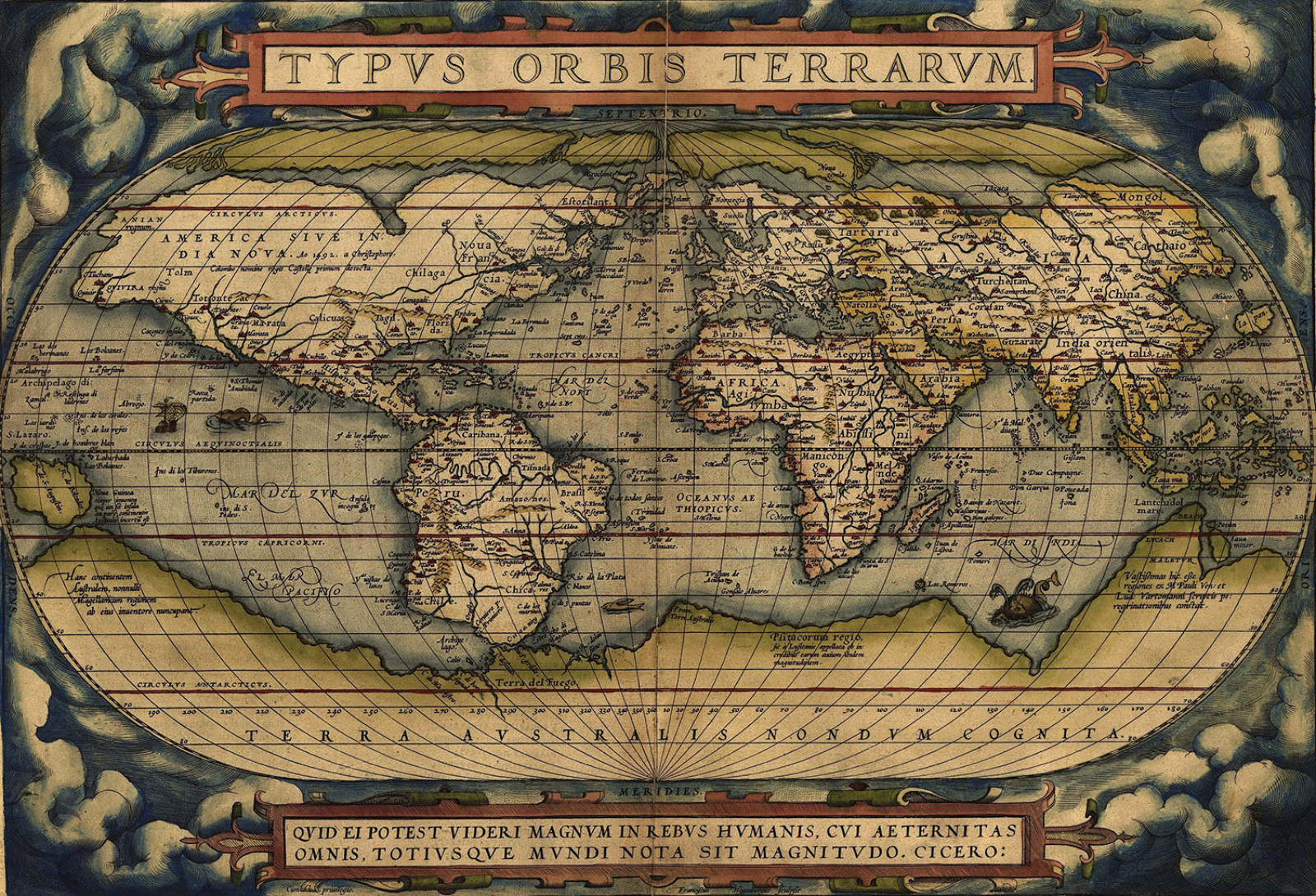 Перша карта, намальована в 1564 році Авраамом Ортеліусом, творцем сучасного атласу