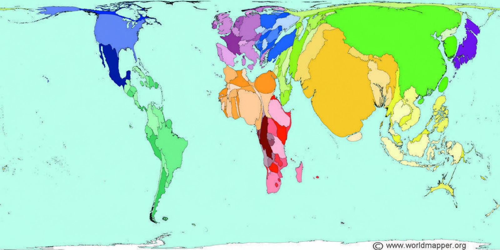 Якими б були розміри країн в залежності від чисельності населення